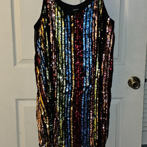 Torrid Bodycon Mini Dress - Sequin Stripe Rainbow - Picture 4 of 5